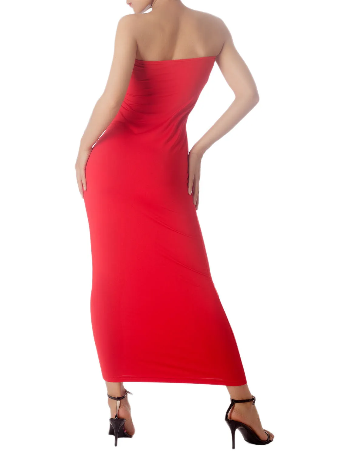 iB-iP Women's Semi See Through Sleeveless Stretchy Tube Pencil Tight Long Strapless Bodycon Dress