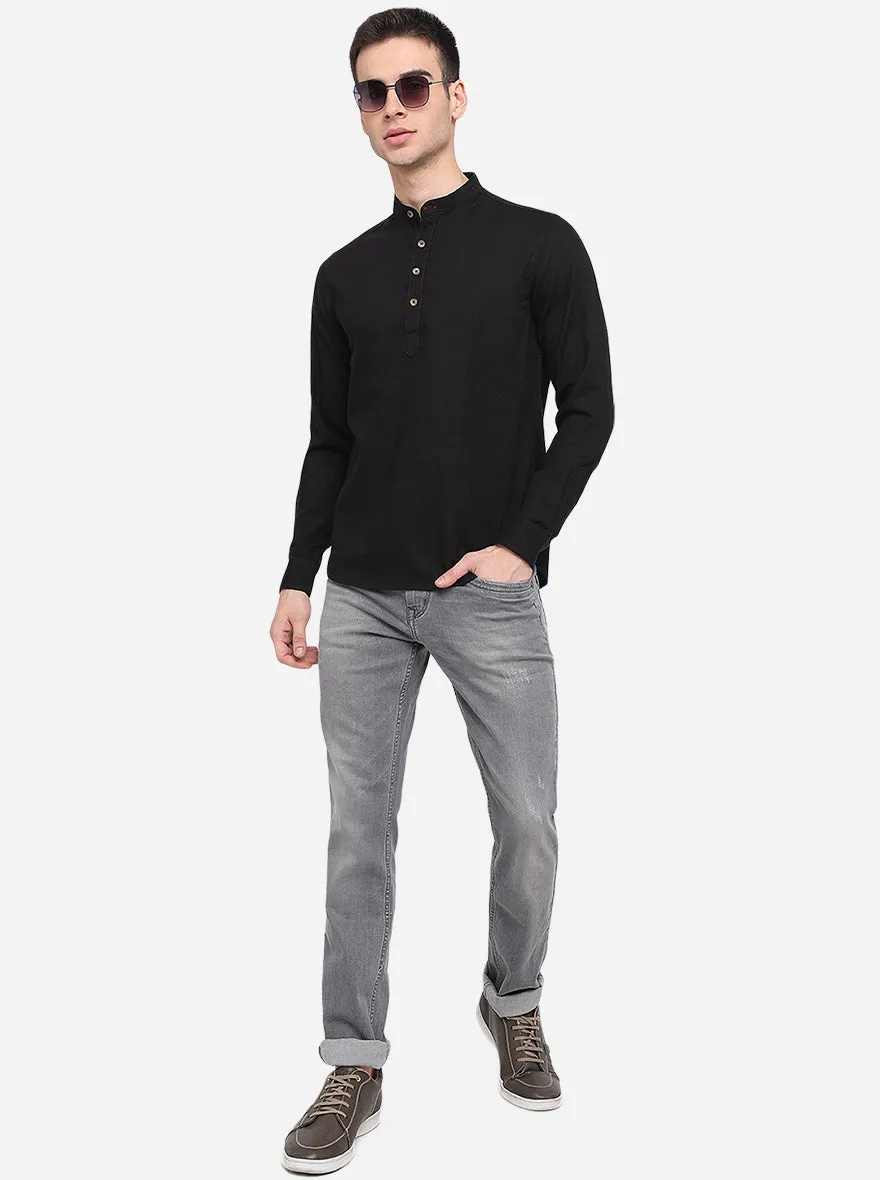 Jet Black Solid Slim Fit Semi Casual Shirt | Greenfibre