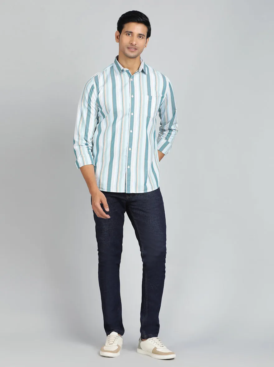 Light Green Striped Slim Fit Casual Shirt | JadeBlue