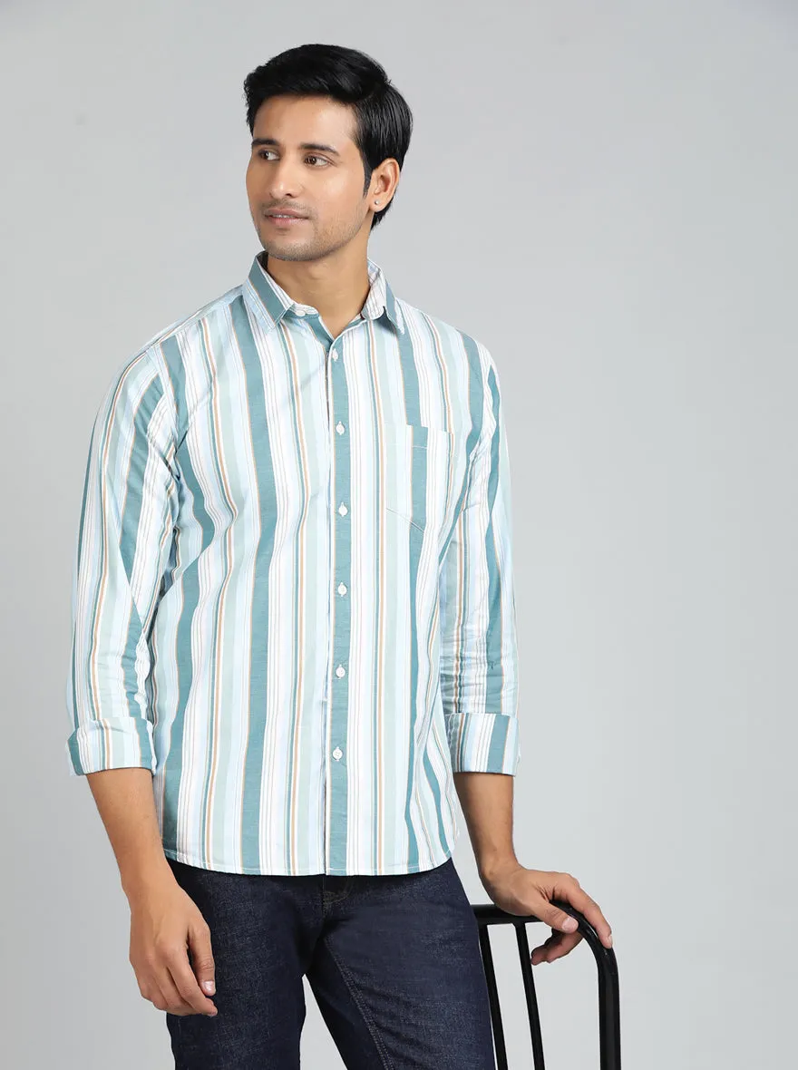 Light Green Striped Slim Fit Casual Shirt | JadeBlue