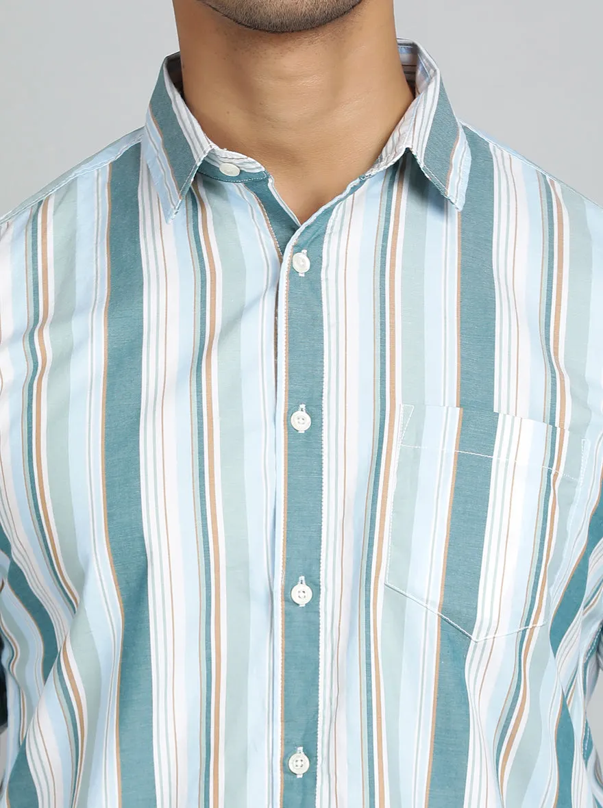 Light Green Striped Slim Fit Casual Shirt | JadeBlue