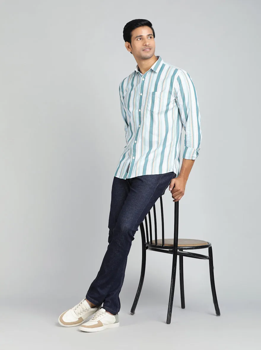 Light Green Striped Slim Fit Casual Shirt | JadeBlue