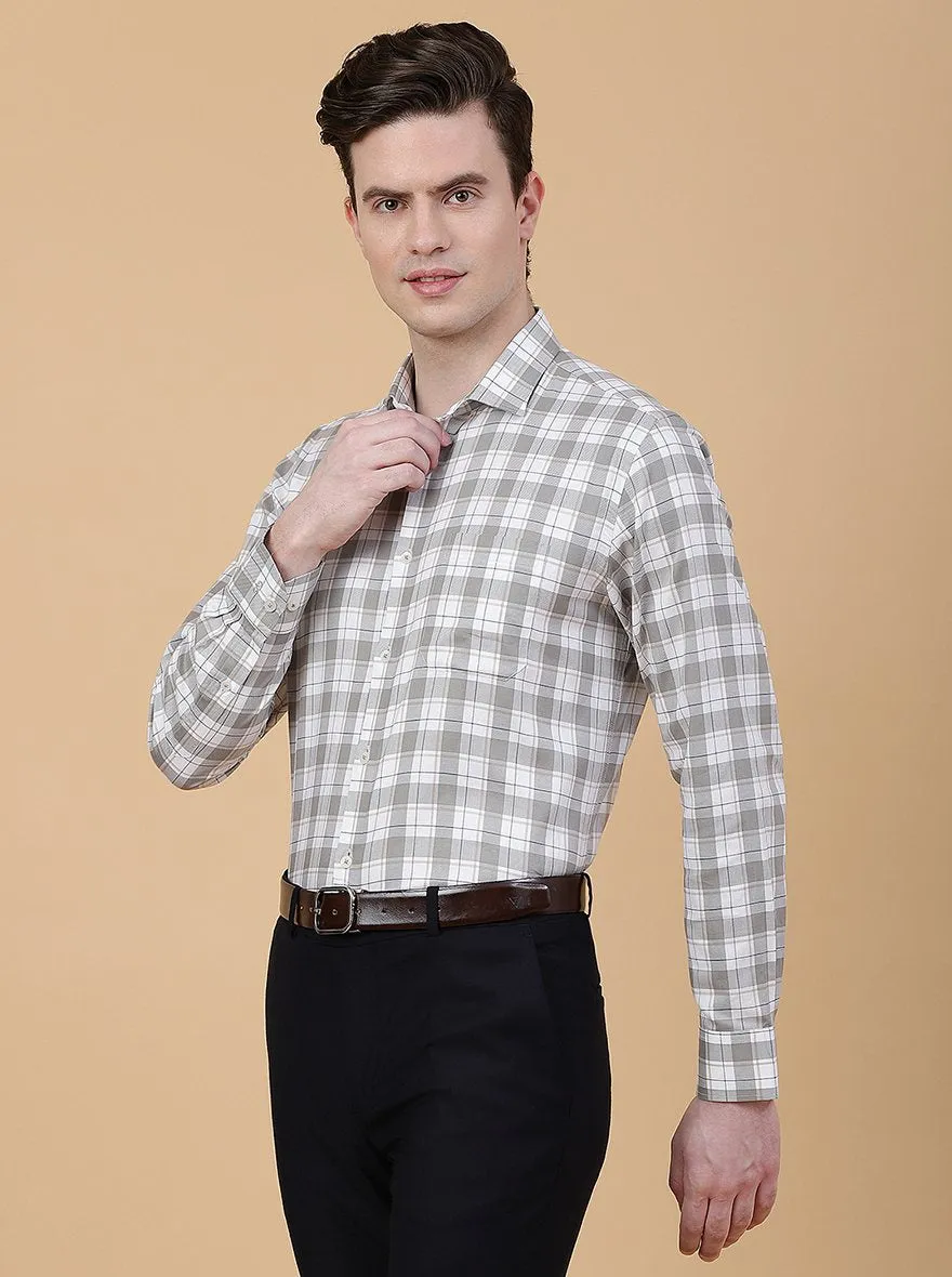 Light Grey Checked Slim Fit Formal Shirt | Metal