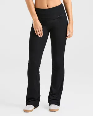 Lounge Ribbed Foldover Flared Leggings - Black