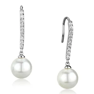 Lustrous White Synthetic Pearl Drop Earrings with Rhodium Finish, White Pearl Earrings, Classic Elegance, Modern Jewelry