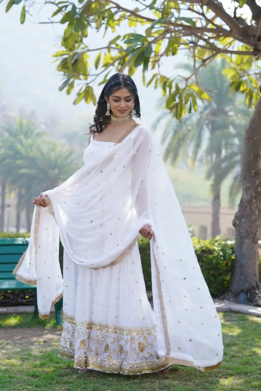 Luxury White Embroidered Sequin Gown with Designer Dupatta