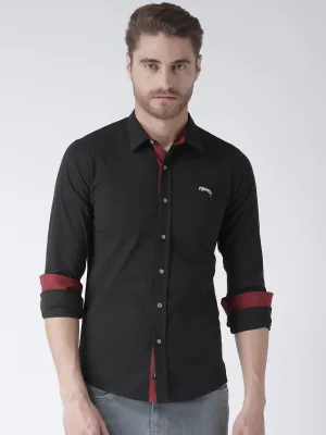 Men Black Slim Fit Solid Casual Shirt