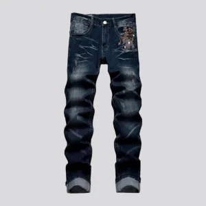 Mid-waist men's dark-wash jeans