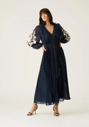 MOS THE LABEL Willow Pleat Maxi Dress Navy