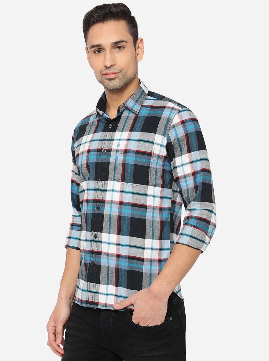 Multicolor Checked Slim Fit Semi Casual Shirt | Greenfibre