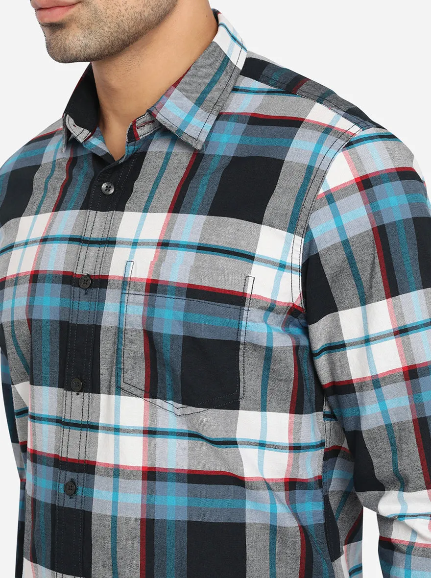 Multicolor Checked Slim Fit Semi Casual Shirt | Greenfibre