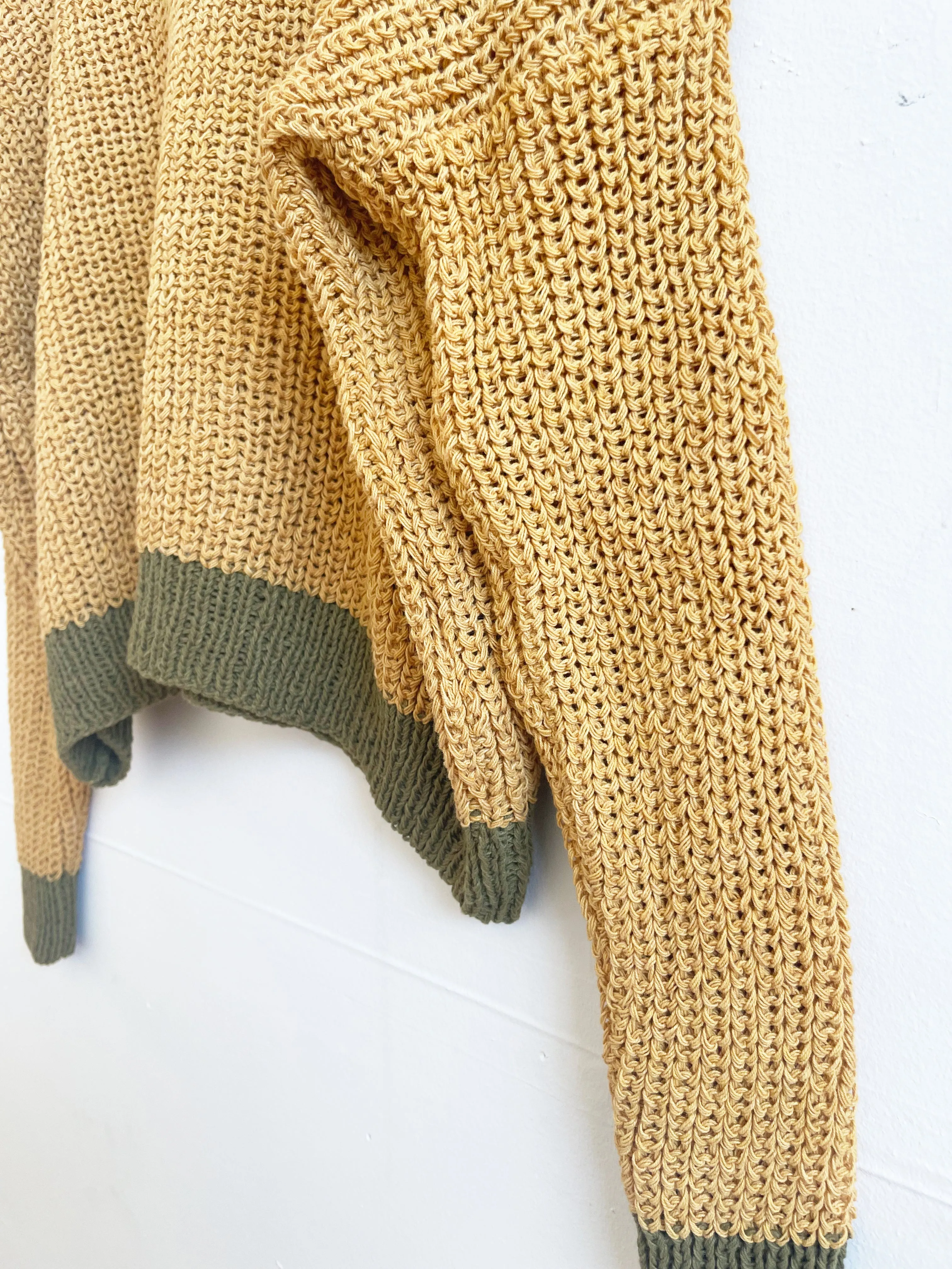 Mustard & Green Chunky Sweater, Hand Knit & Natural Dyes