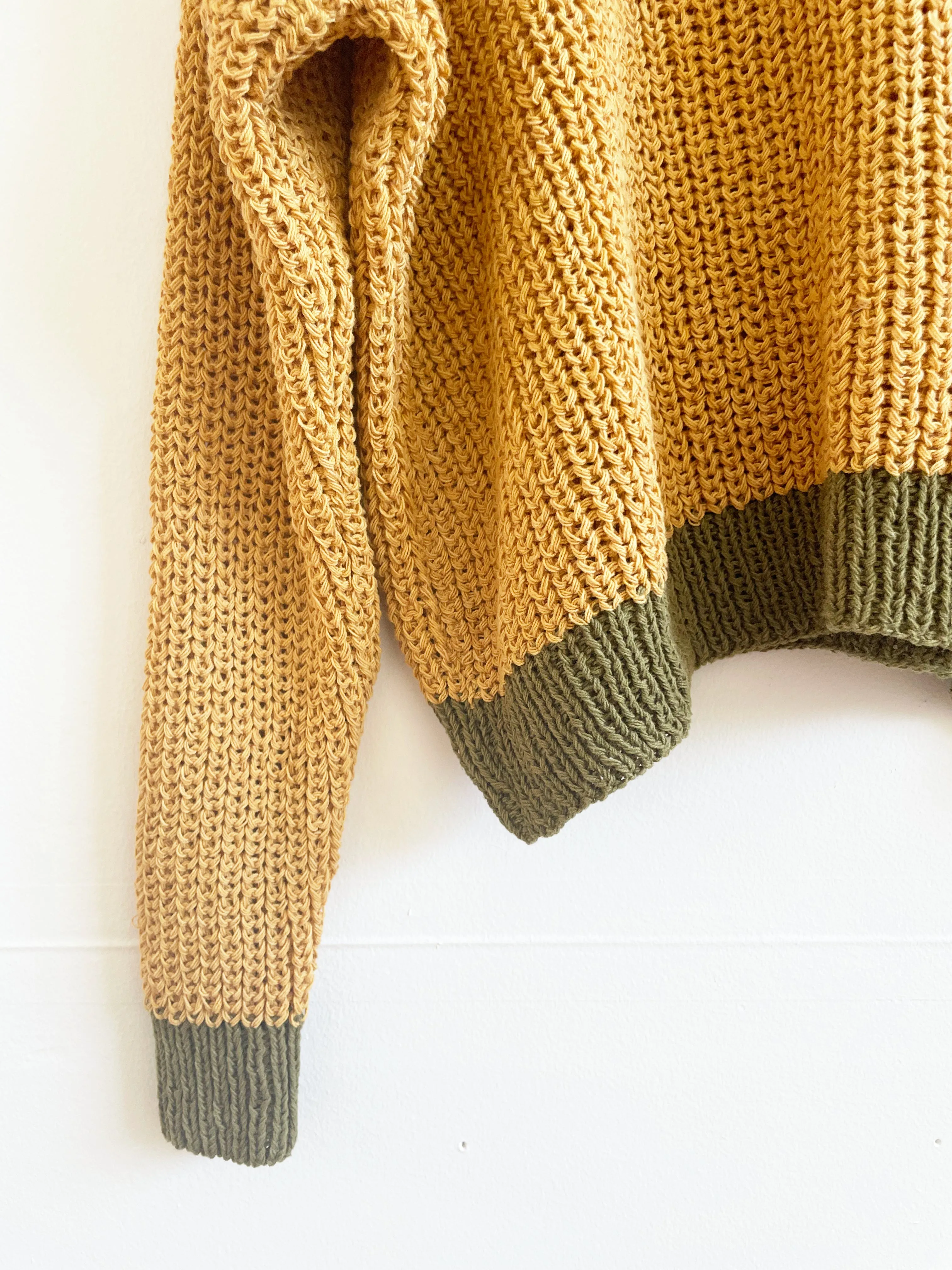 Mustard & Green Chunky Sweater, Hand Knit & Natural Dyes