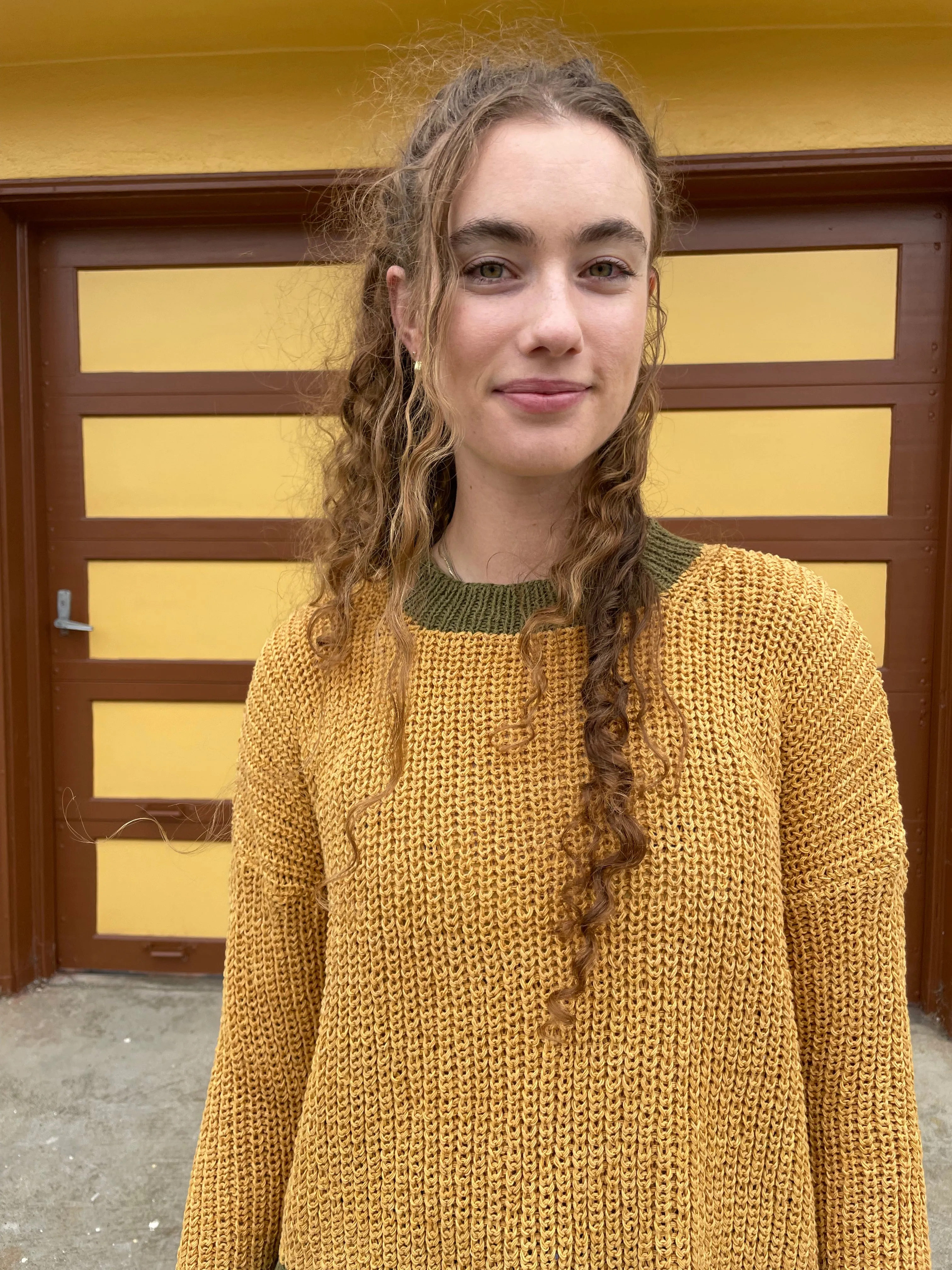 Mustard & Green Chunky Sweater, Hand Knit & Natural Dyes