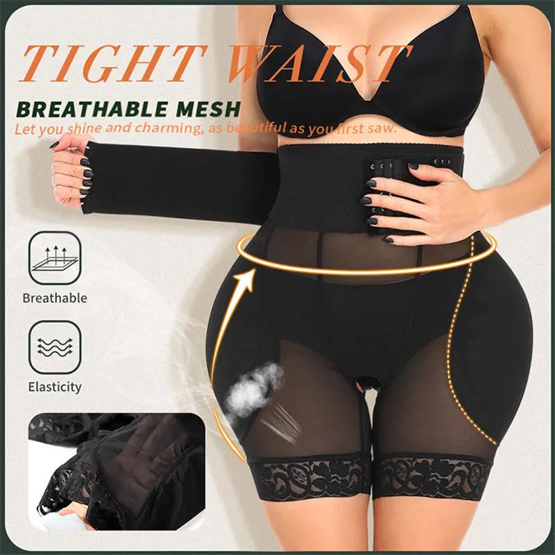 Nine-Row Adjustable Buckle Lace-Up  Crotch Mesh Waist Shaper Pants