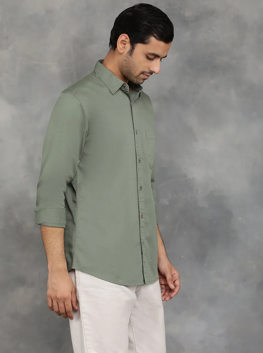 Olive Green Solid Slim Fit Casual Shirt | JadeBlue