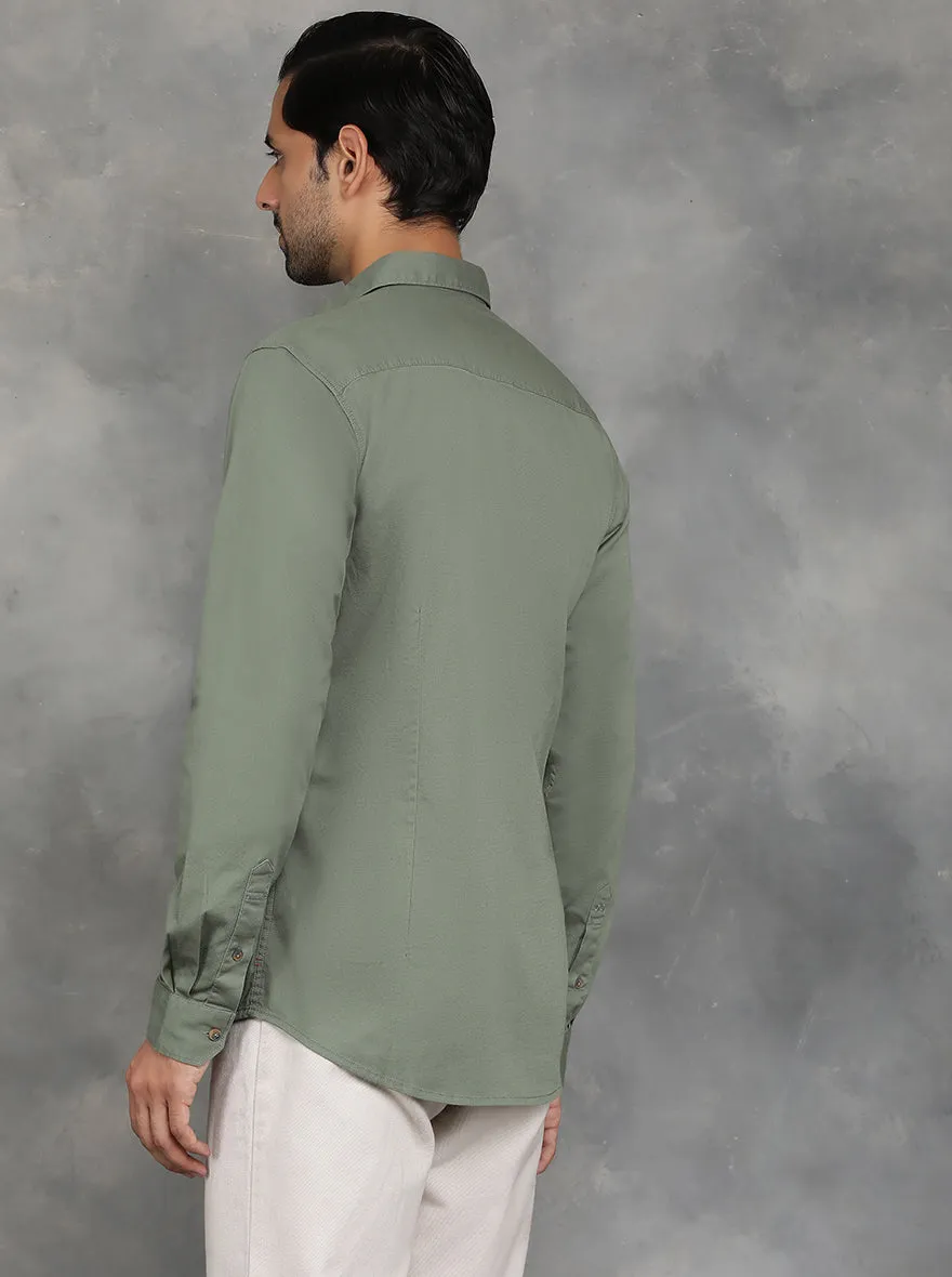 Olive Green Solid Slim Fit Casual Shirt | JadeBlue