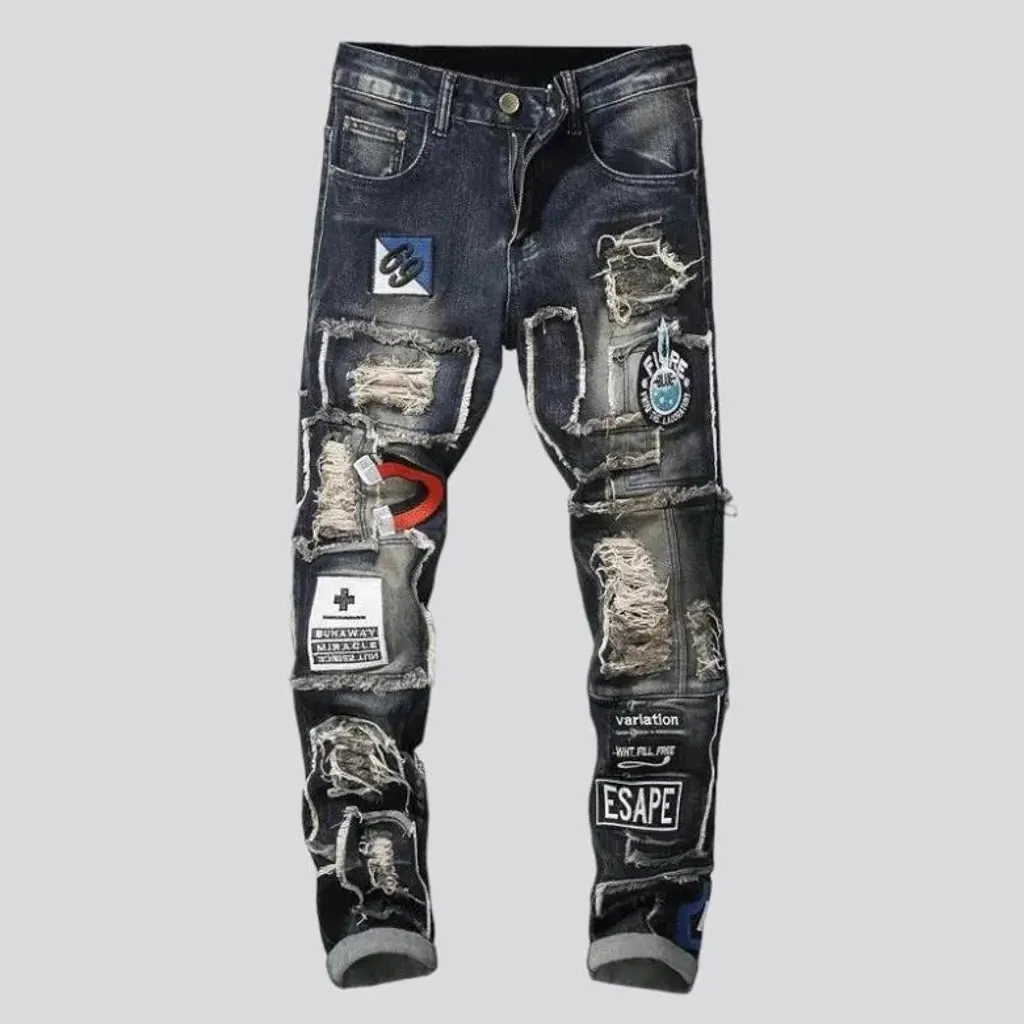 Patchwork men's skinny jeans