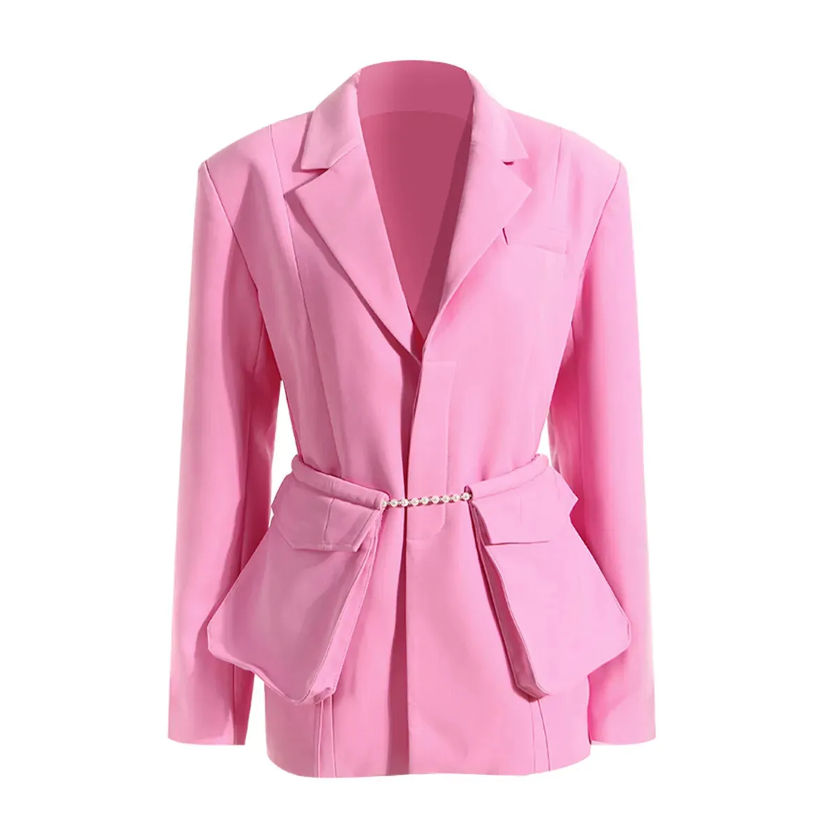 Patchwork Pearls Blazers For Women Notched Collar Long Sleeve Slim Autumn Blazer Female Fashion Clothing