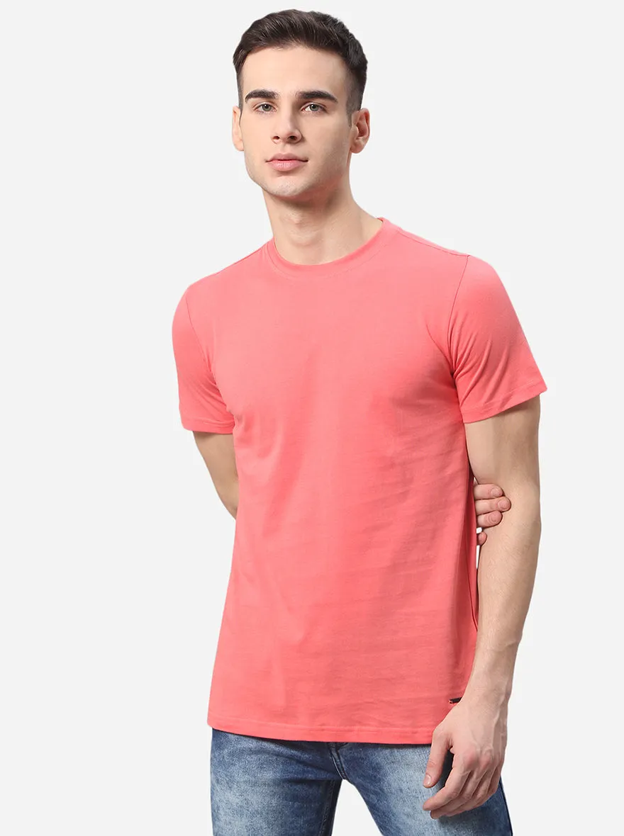 Pink Solid Slim Fit T-Shirt | JadeBlue