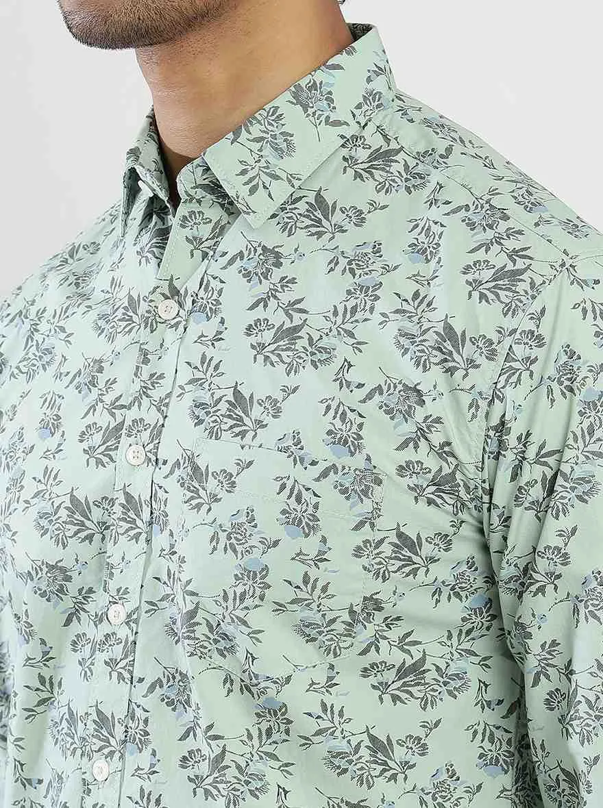 Pista Green Printed Slim Fit Casual Shirt | Greenfibre