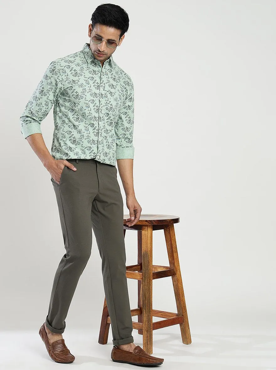 Pista Green Printed Slim Fit Casual Shirt | Greenfibre