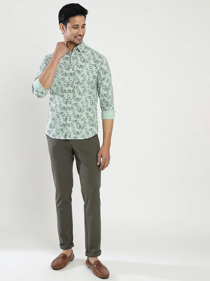 Pista Green Printed Slim Fit Casual Shirt | Greenfibre