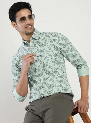 Pista Green Printed Slim Fit Casual Shirt | Greenfibre