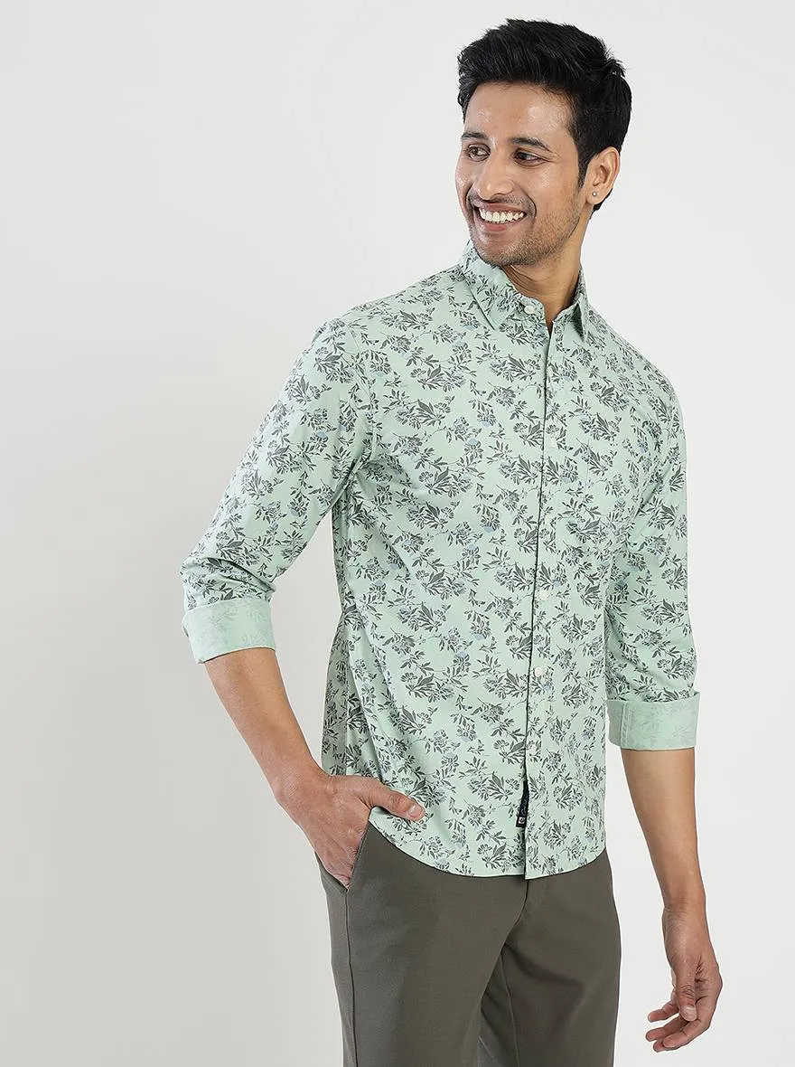 Pista Green Printed Slim Fit Casual Shirt | Greenfibre