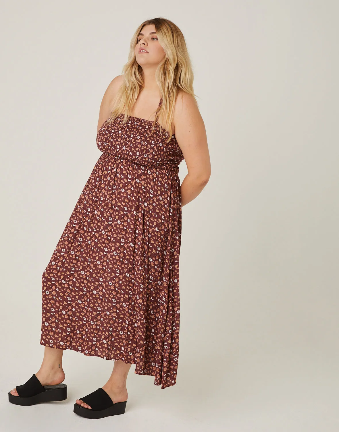 Plus Size Halter Floral Midi Dress