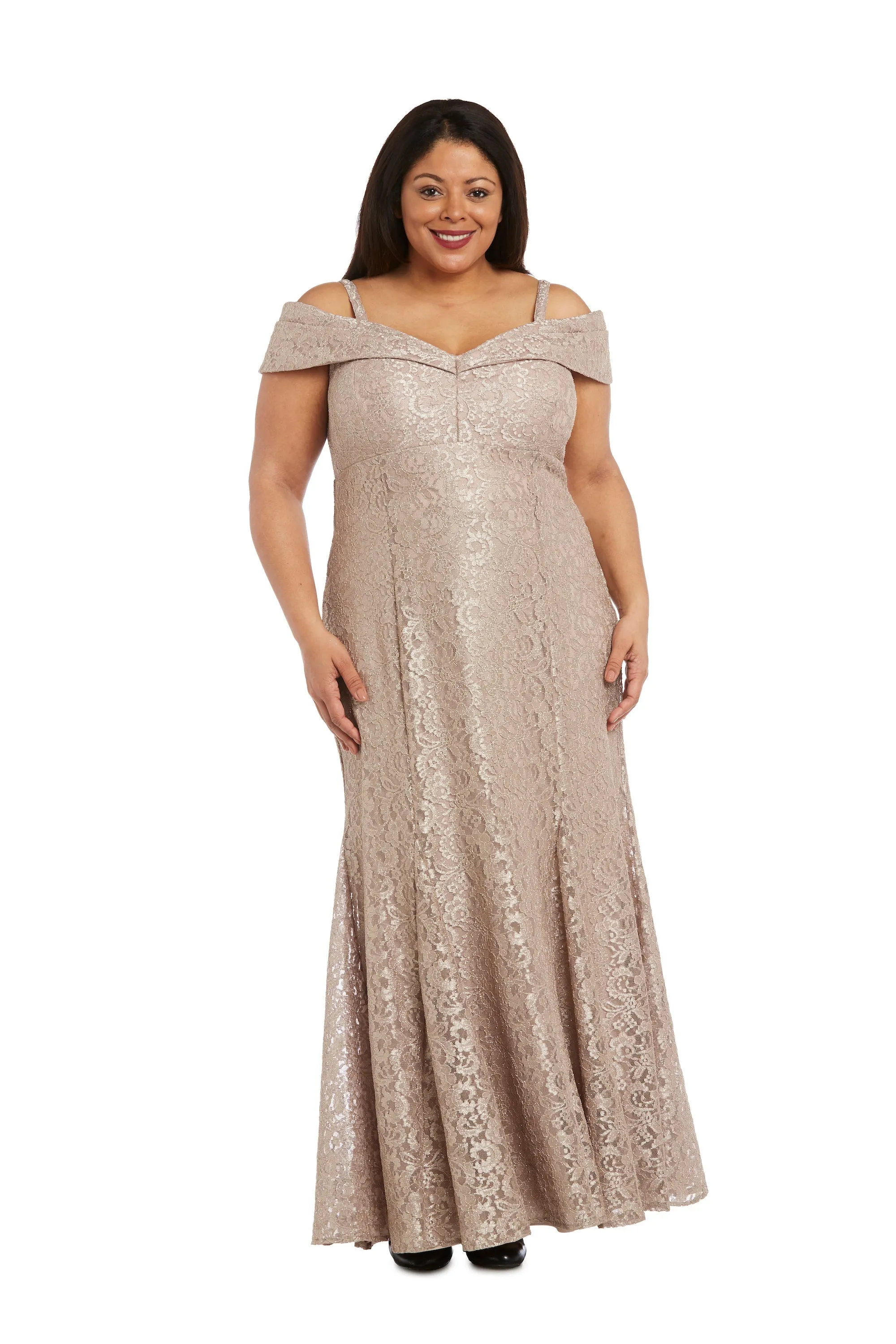 Plus Size R&M Richards Women's Off-The-Shoulder Lace Gown - Mother of the Bride Dress