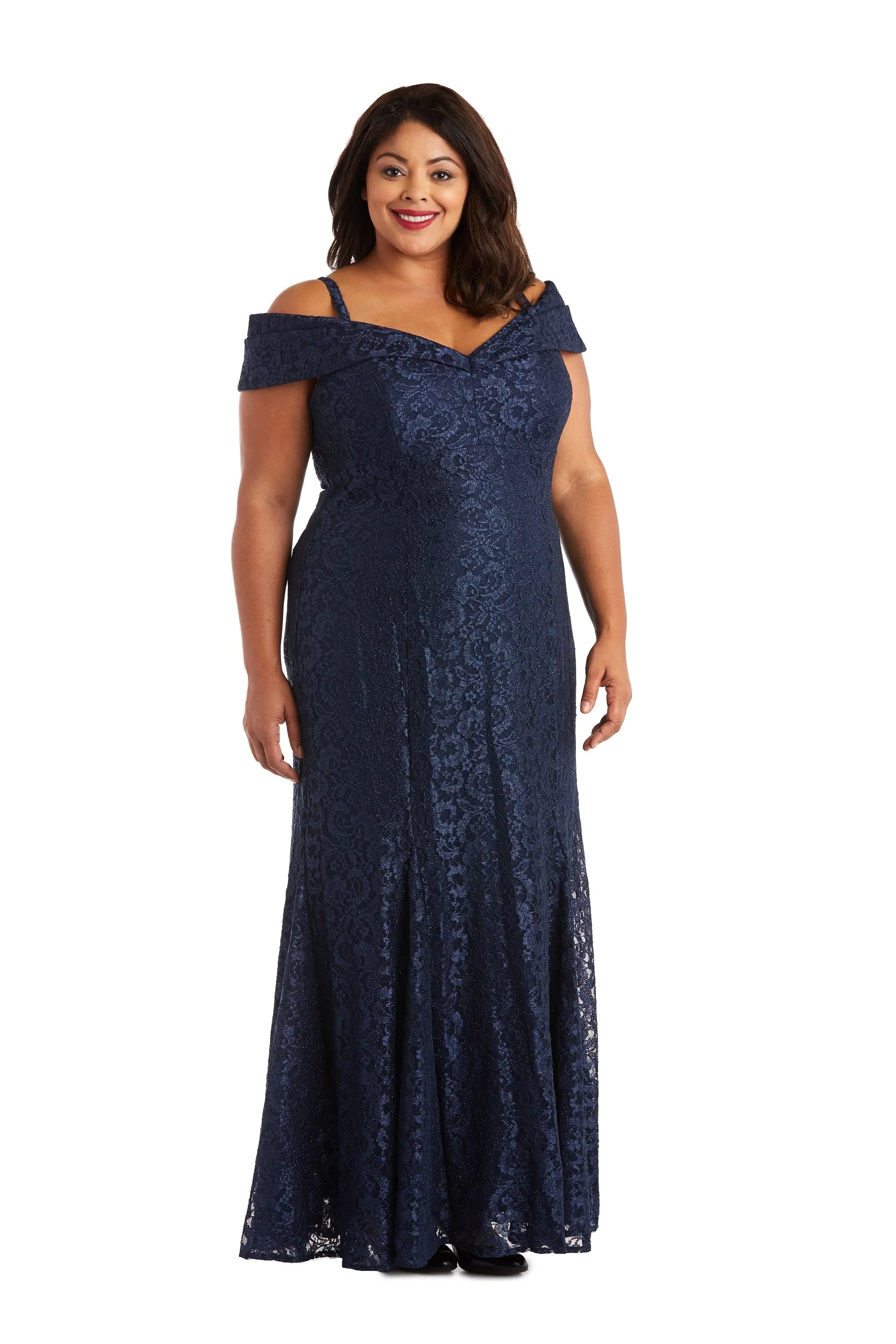 Plus Size R&M Richards Women's Off-The-Shoulder Lace Gown - Mother of the Bride Dress