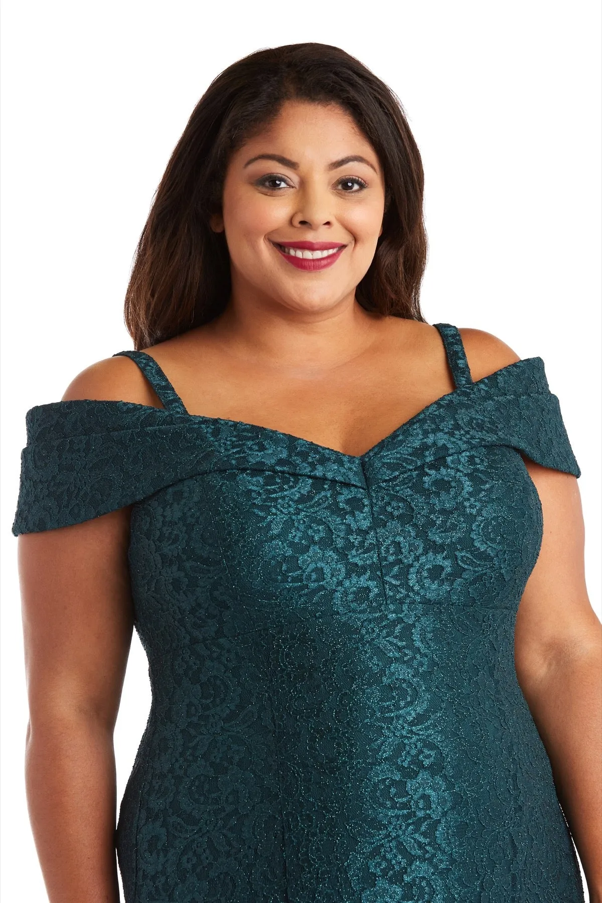 Plus Size R&M Richards Women's Off-The-Shoulder Lace Gown - Mother of the Bride Dress