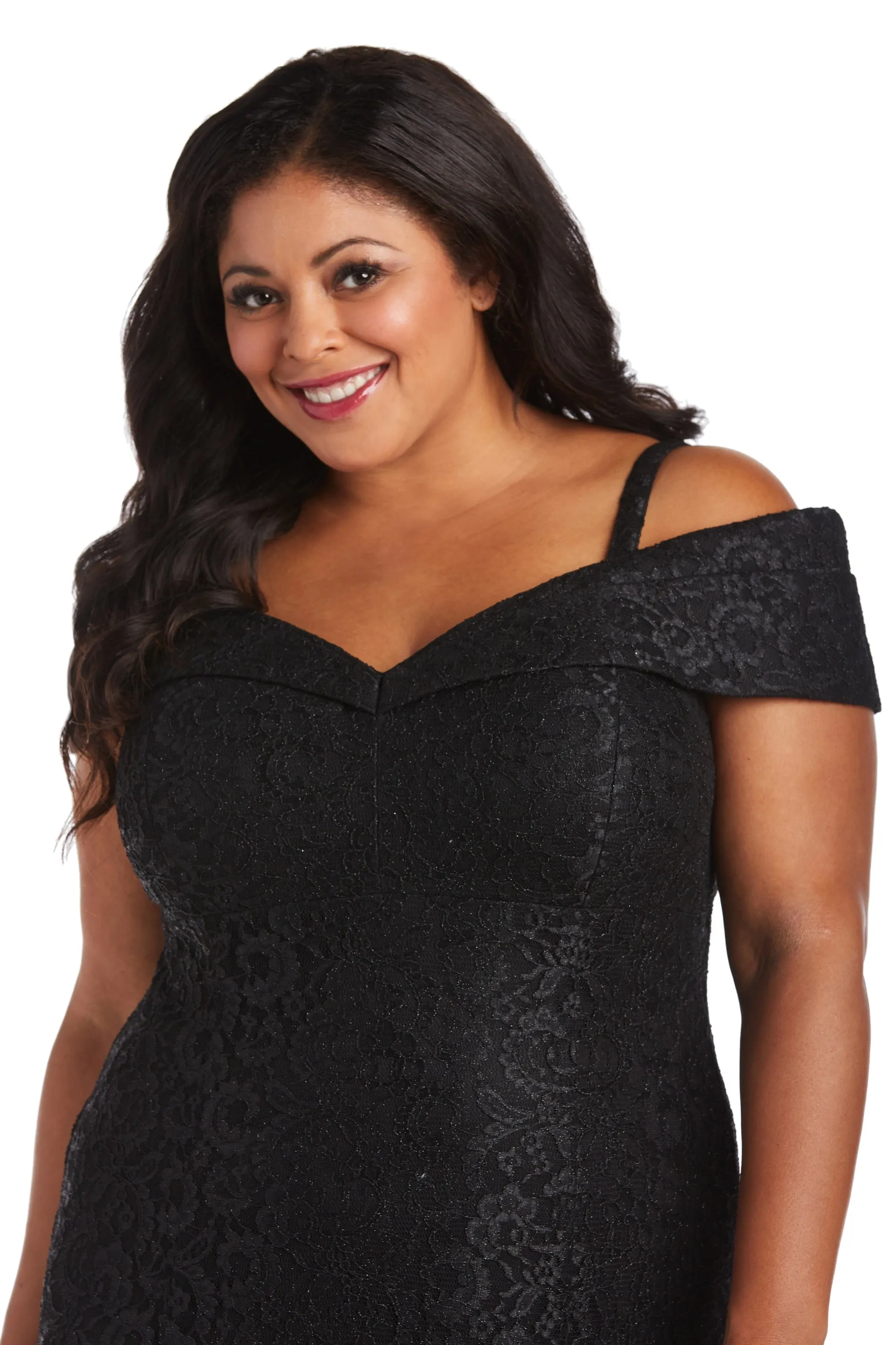 Plus Size R&M Richards Women's Off-The-Shoulder Lace Gown - Mother of the Bride Dress