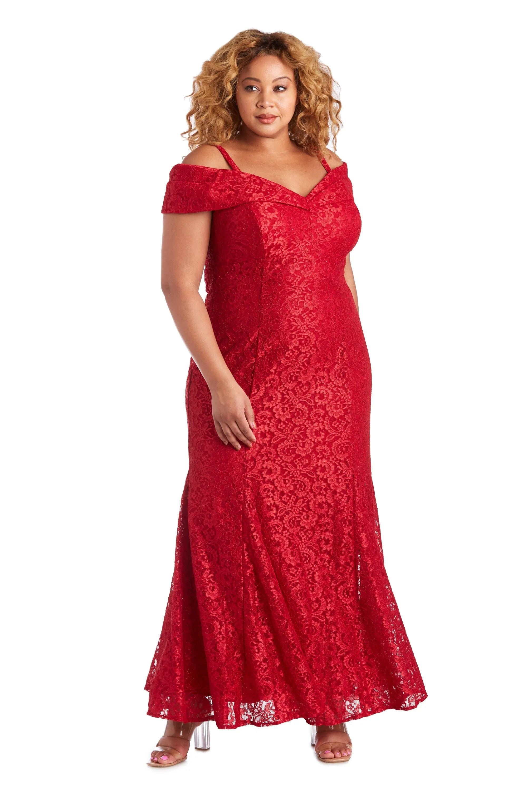 Plus Size R&M Richards Women's Off-The-Shoulder Lace Gown - Mother of the Bride Dress