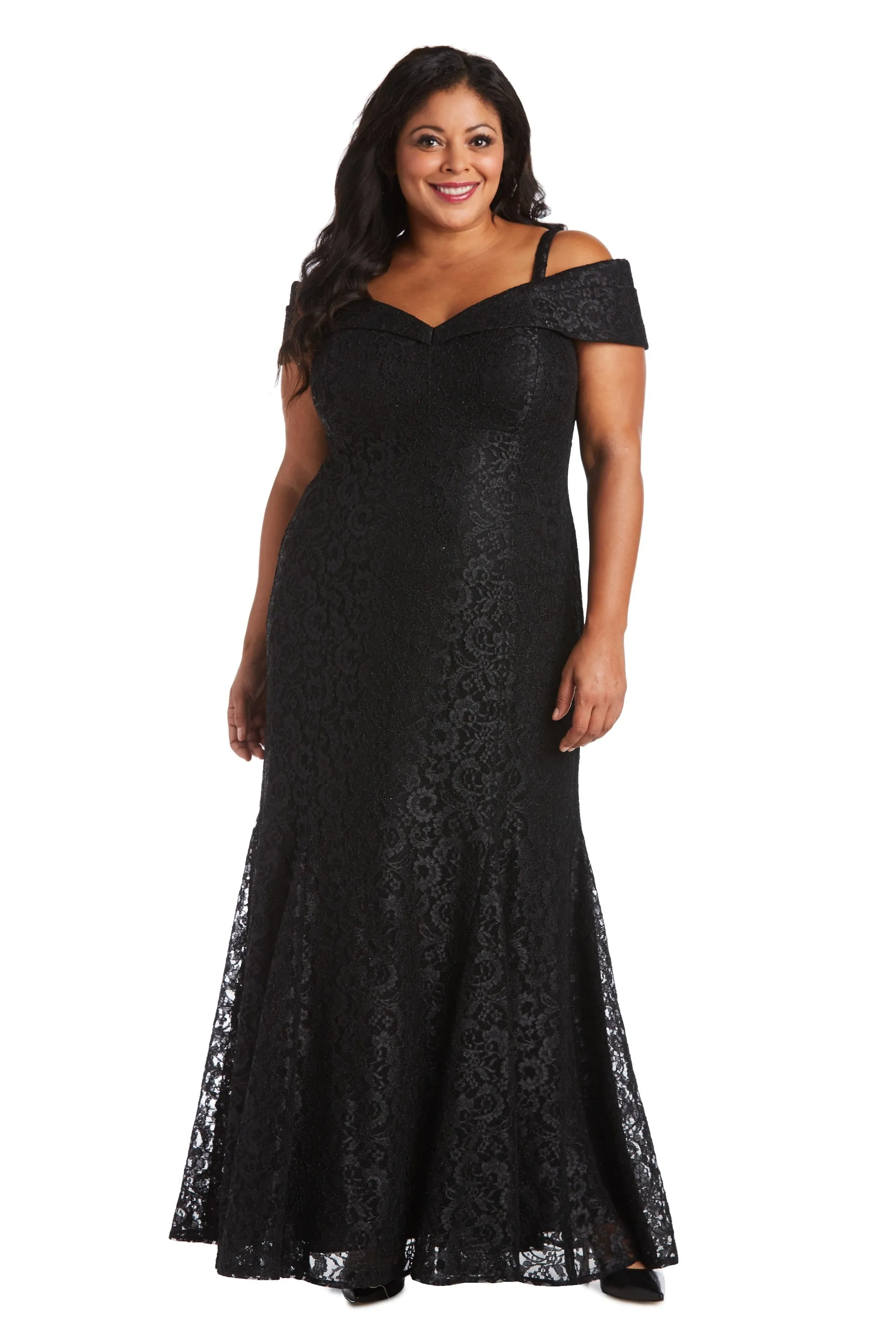 Plus Size R&M Richards Women's Off-The-Shoulder Lace Gown - Mother of the Bride Dress