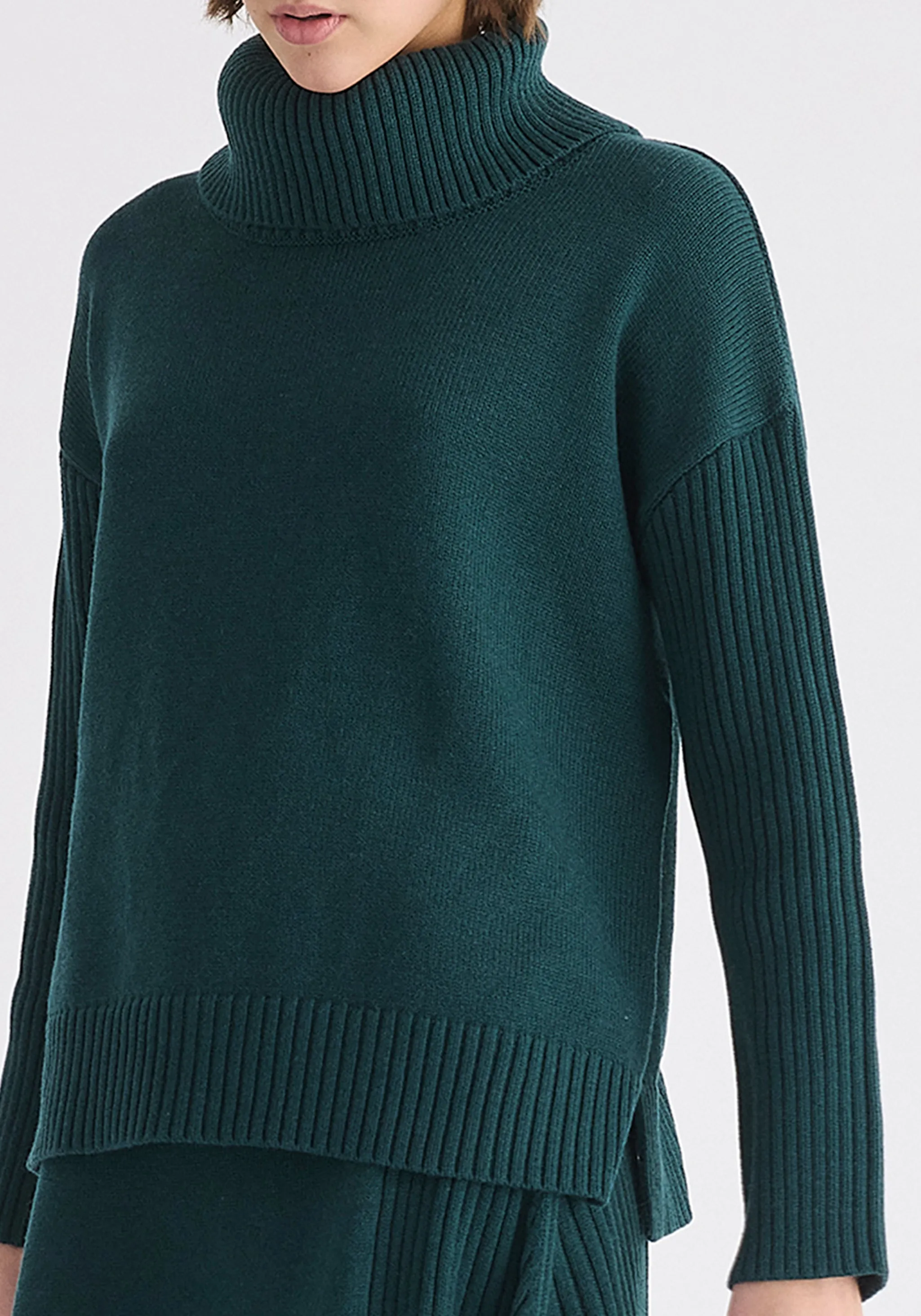 Polo Neck Jumper with Ribbed Details