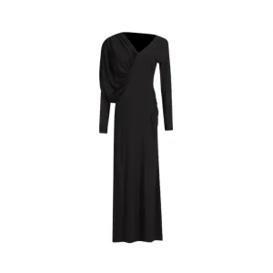 Pre Order: Asymmetric Slim Fit V-Neck Pleated Maxi Dress