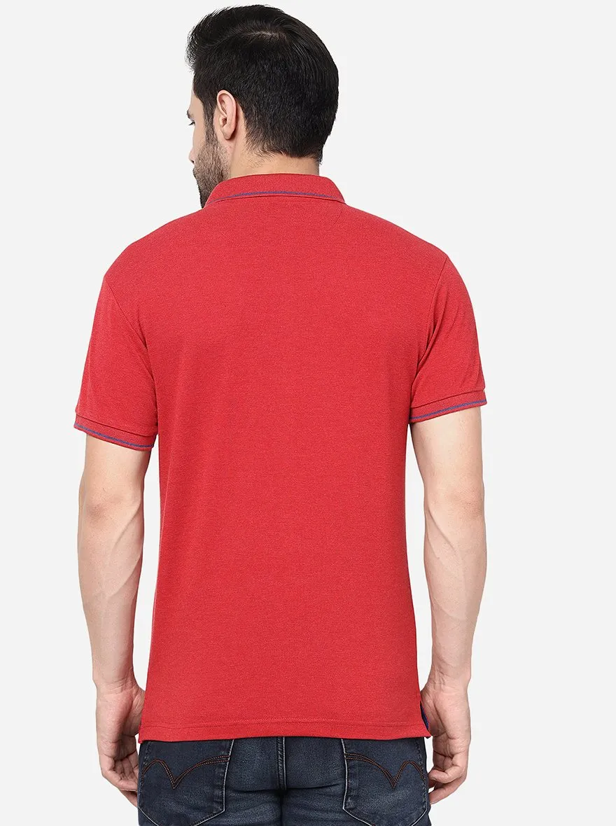 Red Solid Slim Fit Polo T- Shirt | Greenfibre