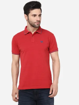 Red Solid Slim Fit Polo T- Shirt | Greenfibre