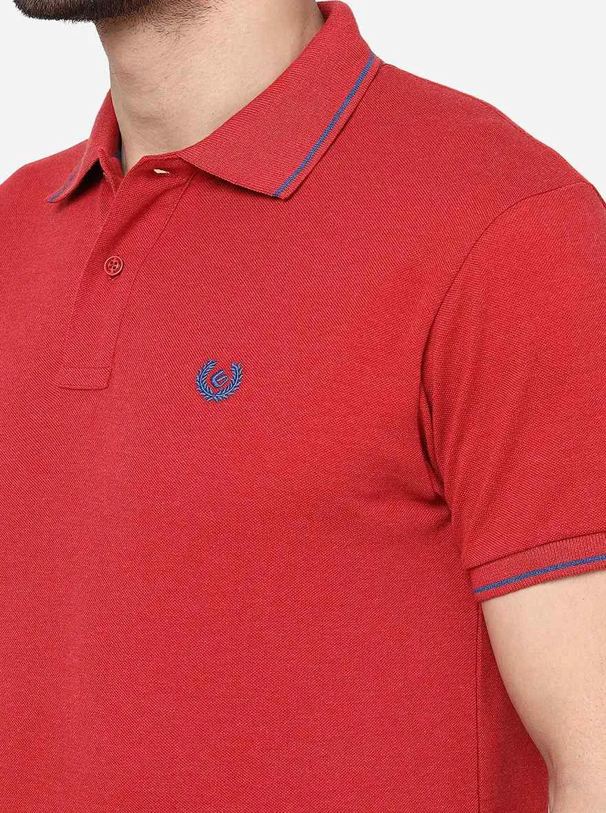 Red Solid Slim Fit Polo T- Shirt | Greenfibre