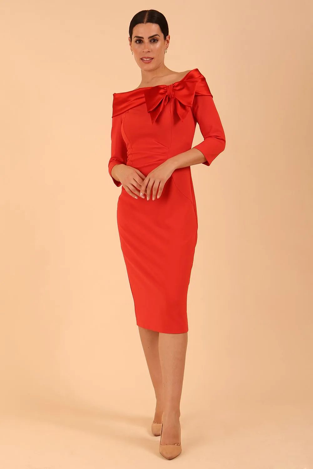 Rosalind Off Shoulder Bow Detail Pencil Dress