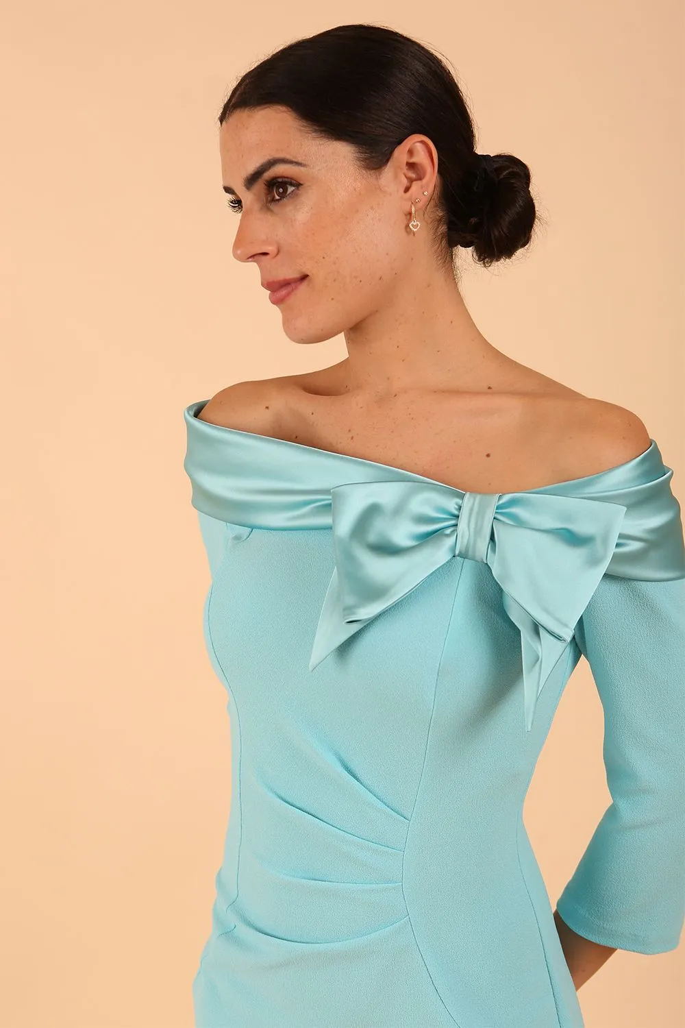 Rosalind Off Shoulder Bow Detail Pencil Dress