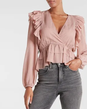 Ruffle Tiered Peplum Blouse in Blushing Mauve