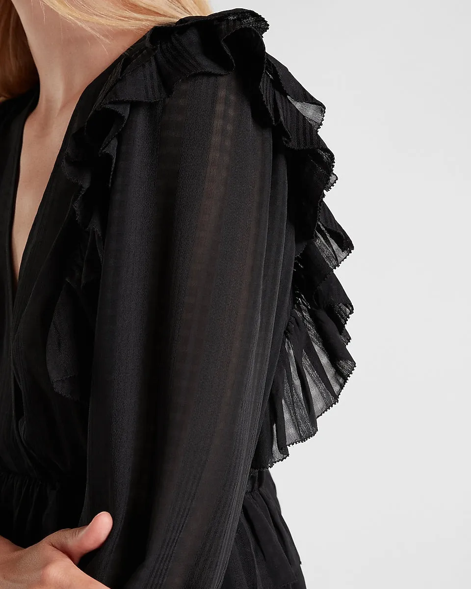 Ruffle Tiered Peplum Blouse in Pitch Black