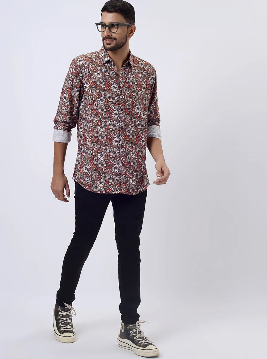 Rust Printed Slim Fit Casual Shirt | JadeBlue