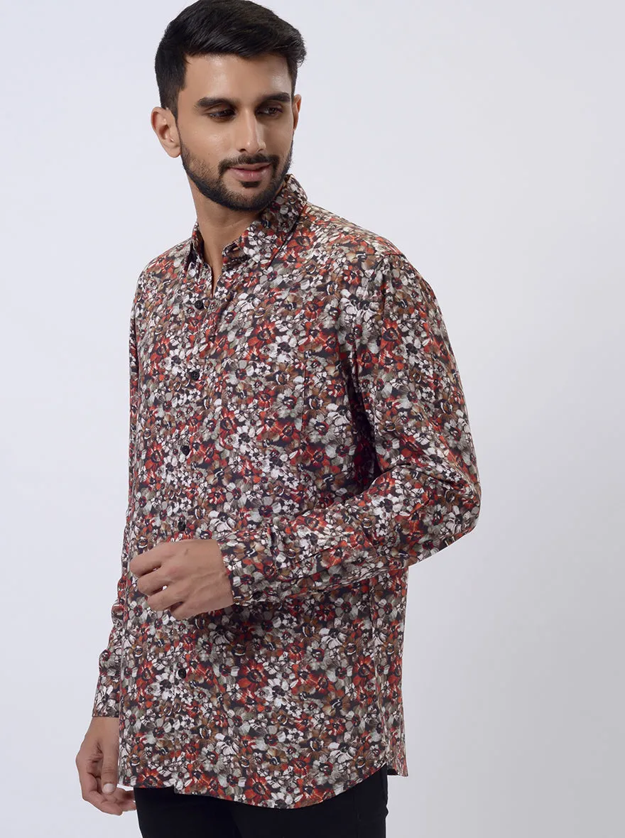 Rust Printed Slim Fit Casual Shirt | JadeBlue