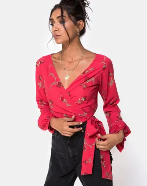 Sepra Wrap Top in Rouge Rose Pink