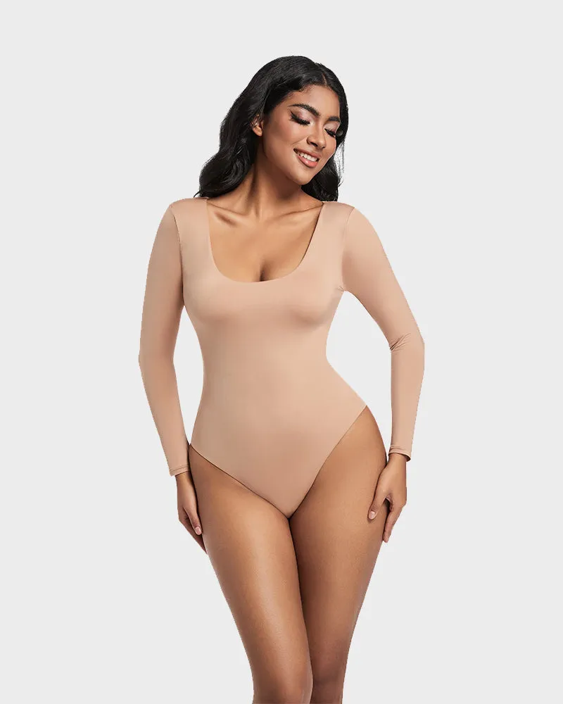 SheCurve®Seamless Sculpt Long Sleeve Scoop Neck Thong Bodysuit