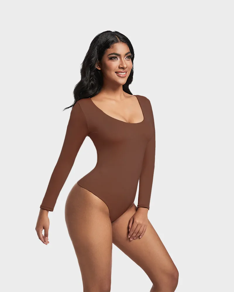 SheCurve®Seamless Sculpt Long Sleeve Scoop Neck Thong Bodysuit